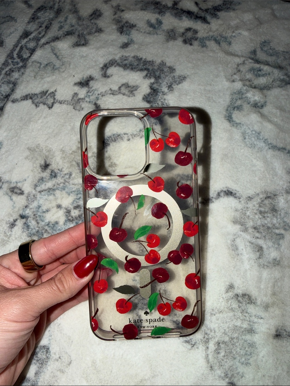 kate spade Clear Cherry Print iPhone 15 Pro Max Case - Red & Green